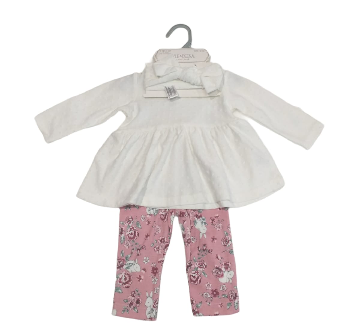 Kyle and Deena 3Pc White and Pink Tights Set (Size:0-3m)