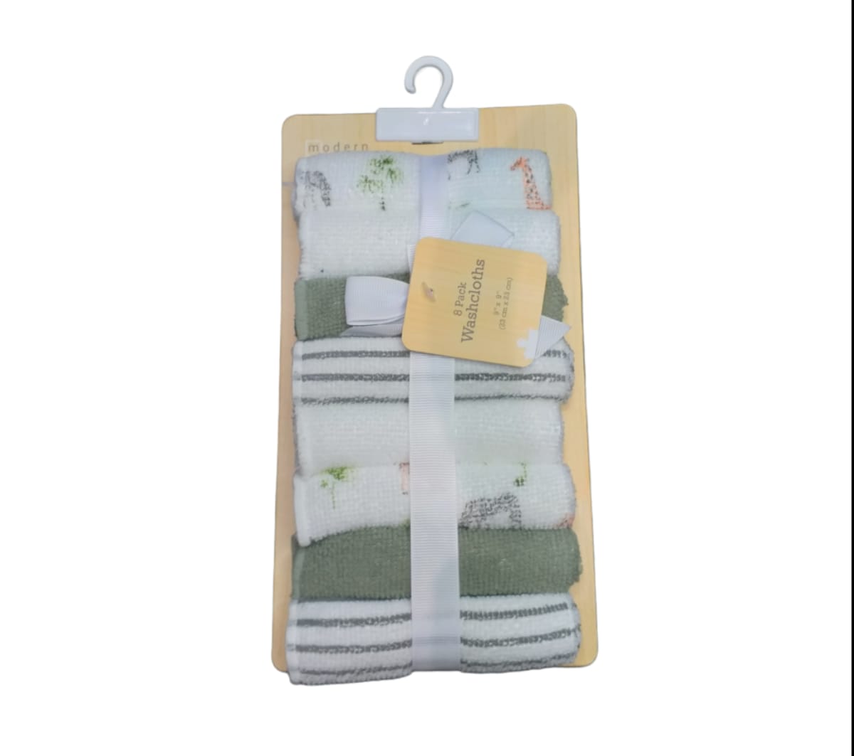 Modern Baby 8Pk Washcloths (9″ x 9″) Green