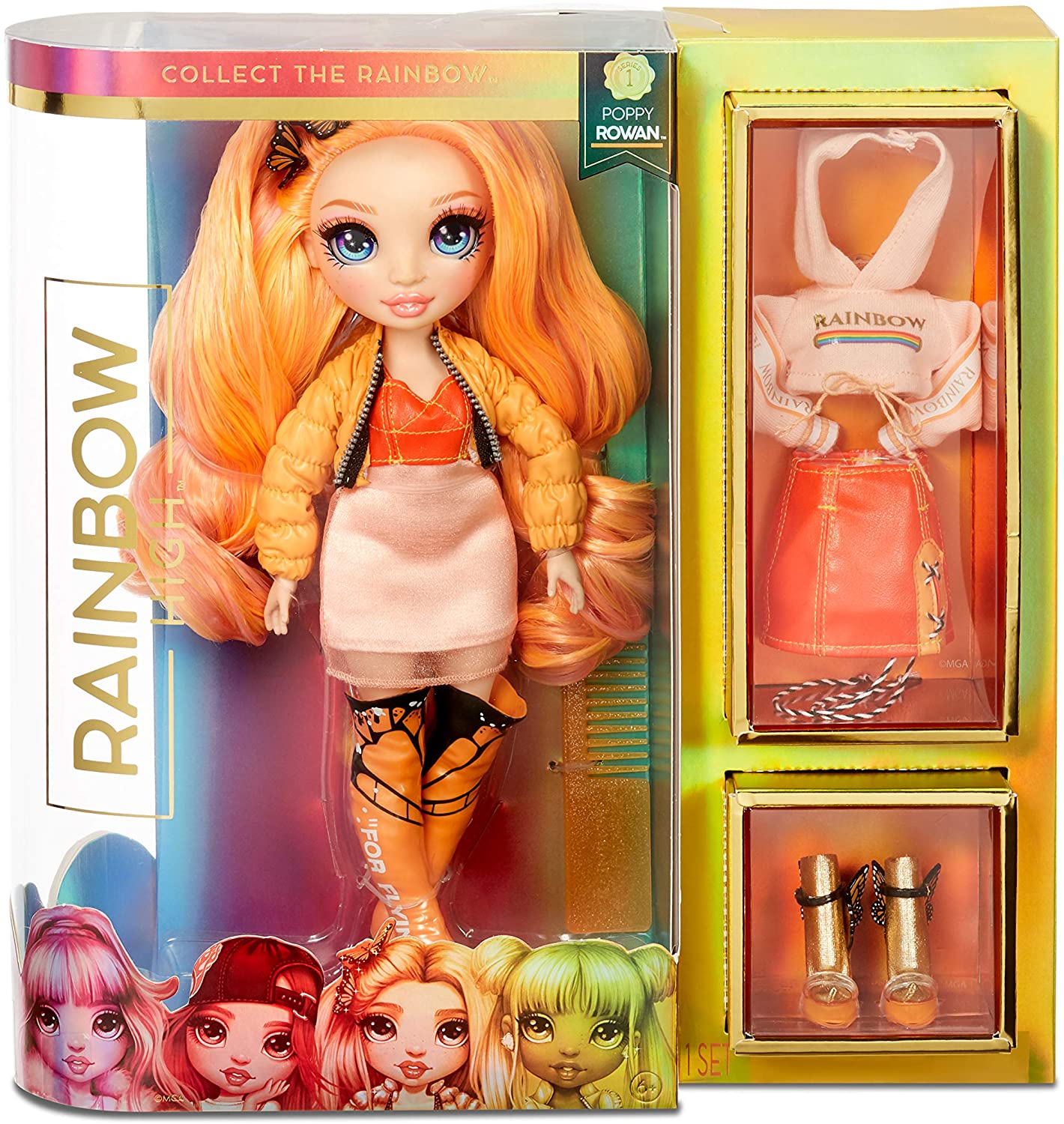 Rainbow High Poppy Rowan – Orange Fashion Doll with 2 Outfits