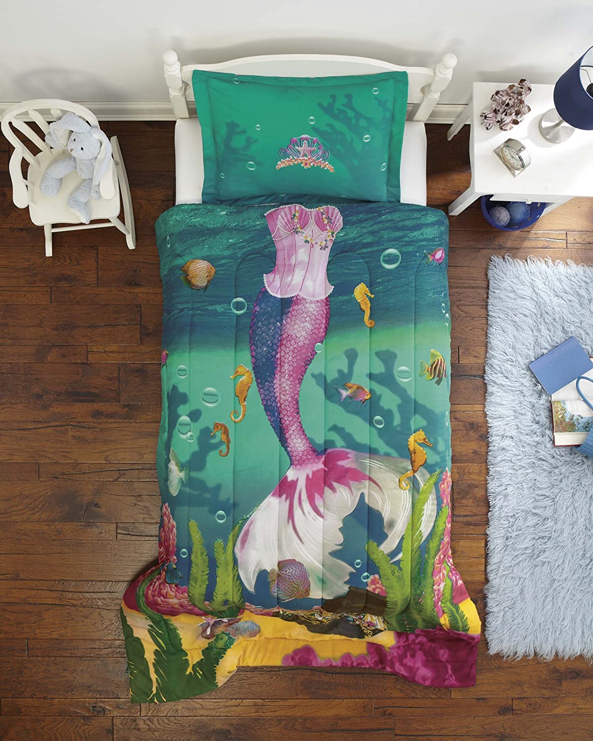 Dream Big Sea Princess 2-Piece Twin Comforter Set in Teal