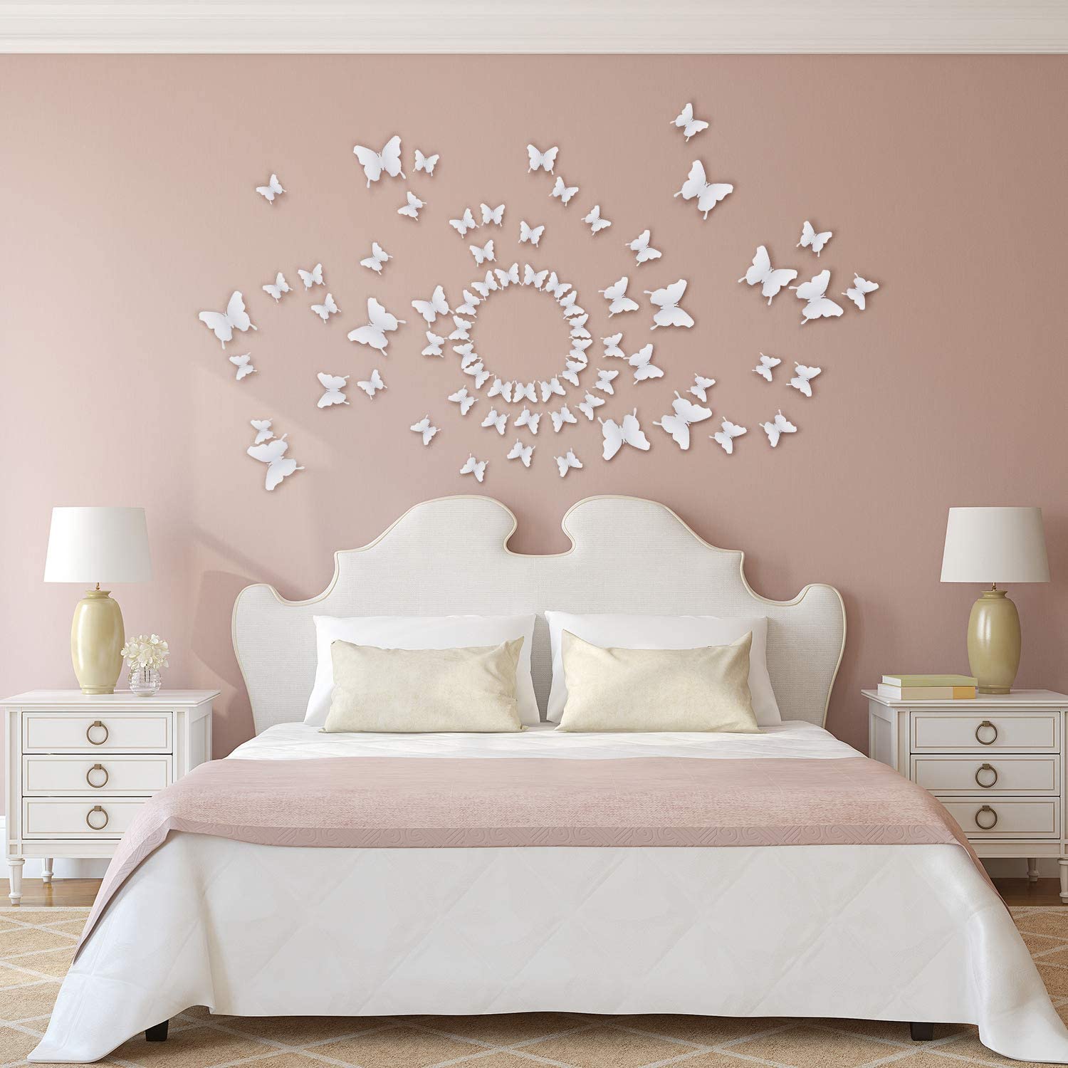 48 Pieces DIY Mirror 3D Butterfly Wall Stickers Decals (White)