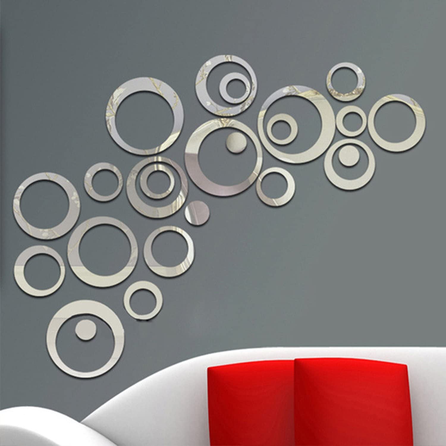 Circle Mirror DIY Wall Sticker Wall Decoration 24pcs Silver/Grey