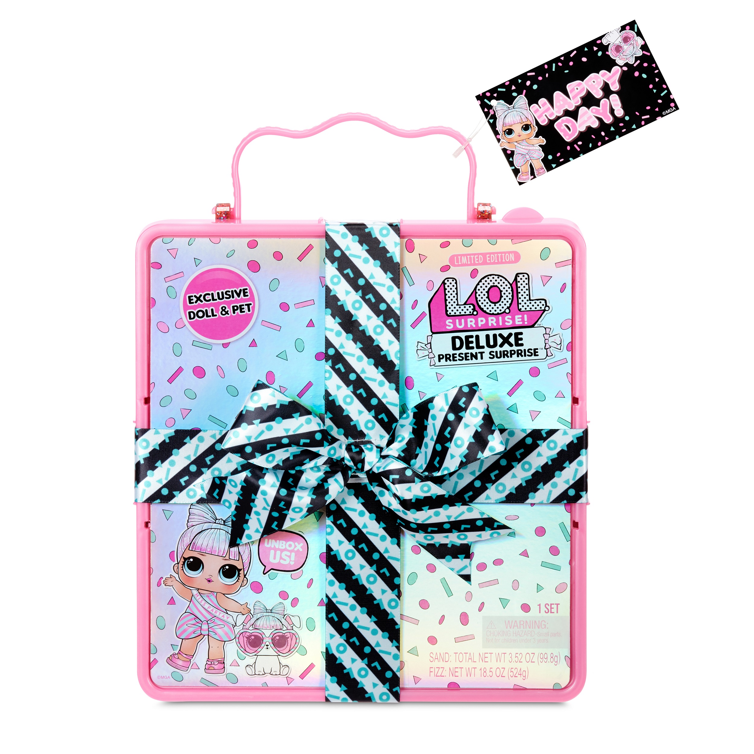 L.O.L. Surprise Deluxe Present Surprise with Miss Partay Doll and Pet/ Pink