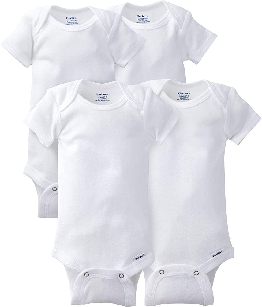 Gerber 4-Pack Toddler White Onesies® Brand Short Sleeve Bodysuits (Size:12m)