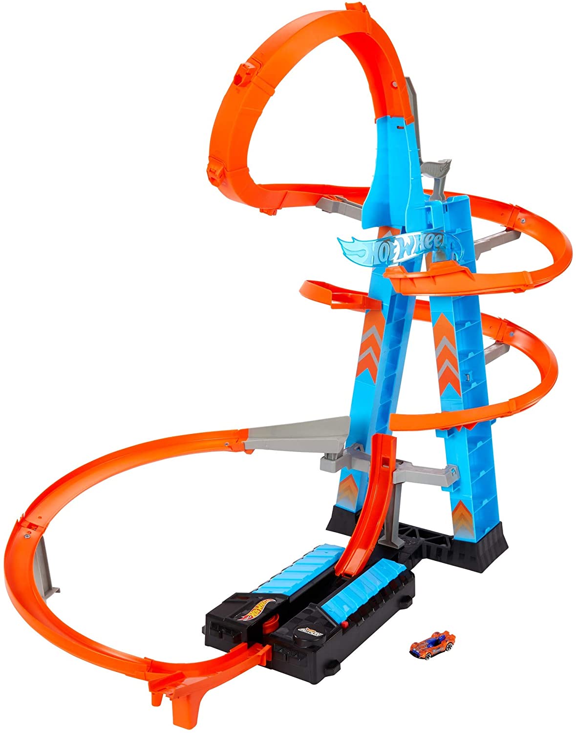 Hot Wheels Sky Crash Tower Track Set, 2.5+ ft / 83 cm High with Motorized Booster