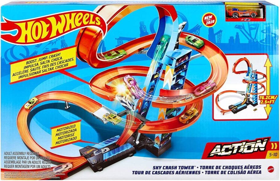 Hot Wheels Sky Crash Tower Track Set, 2.5+ ft / 83 cm High with ...