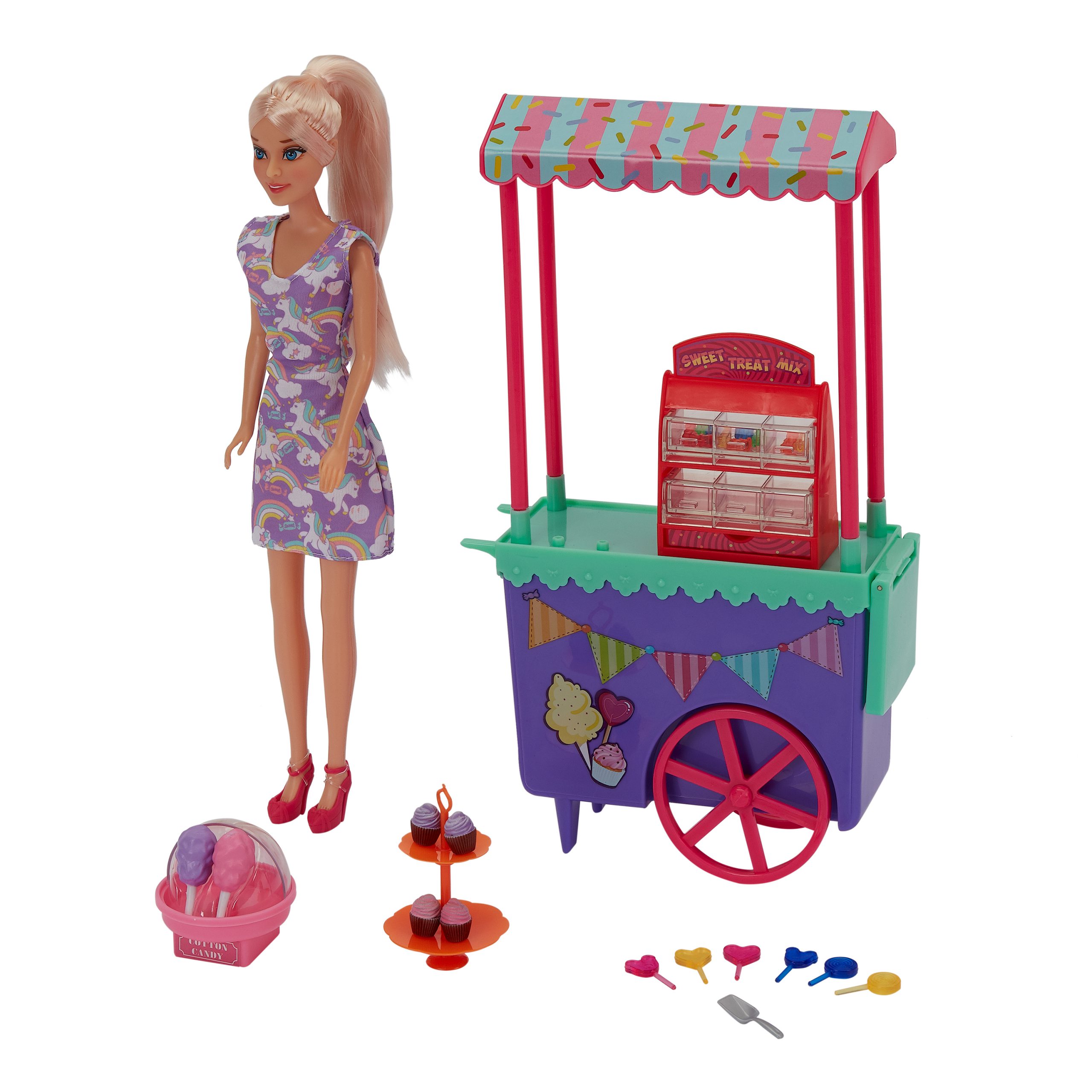 Kid Connection Sweet Treats Stand with Doll, 27 Pieces- Blond
