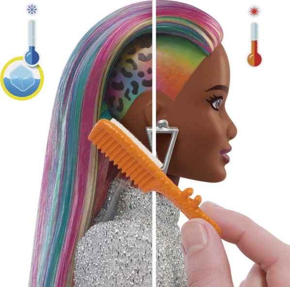 Barbie Leopard Rainbow Hair Doll With Color-Change Hair Feature, 16