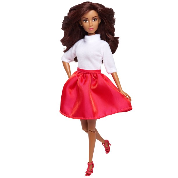 Fresh Dolls Lexi Fashion Doll, 11.5-inches tall, white shirt and red skirt, brown hair