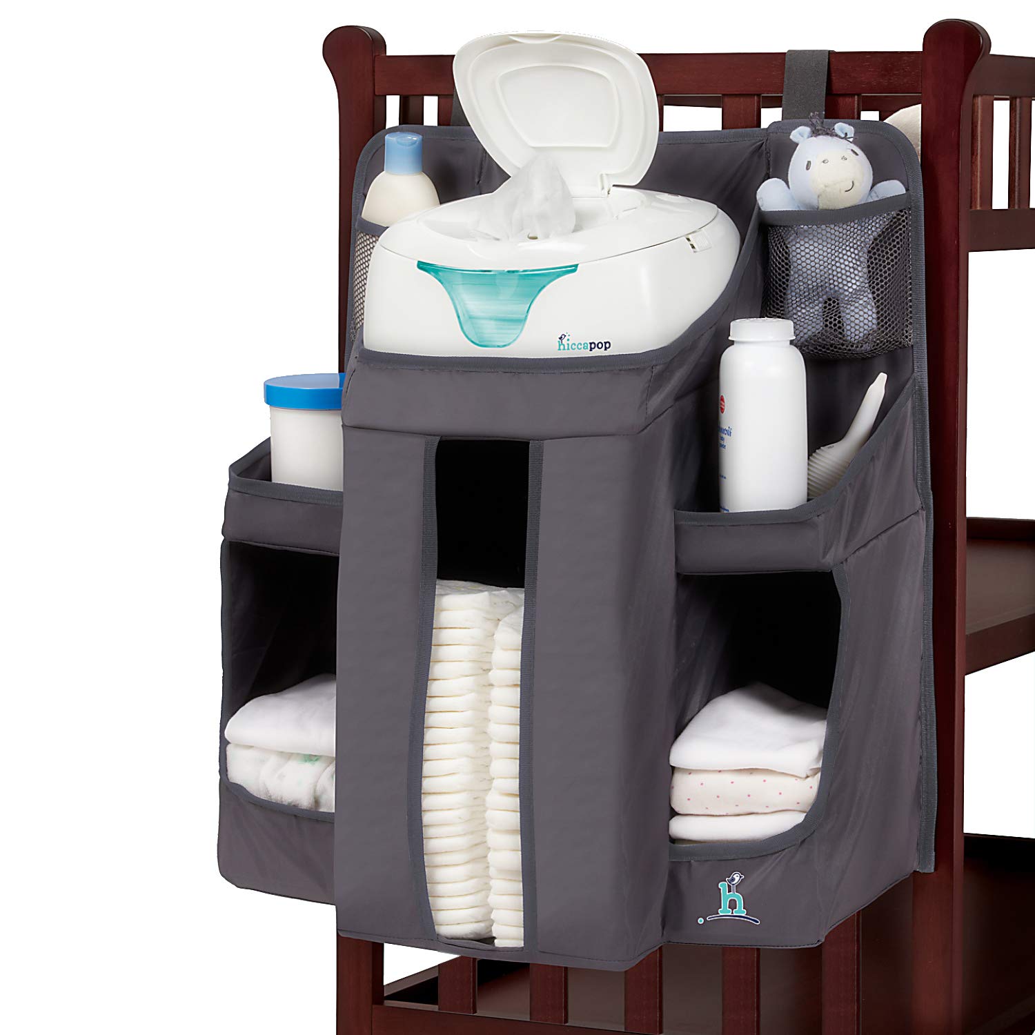 hiccapop Hanging Diaper Organizer for Changing Table and Crib, Diaper Stacker and Crib Organizer