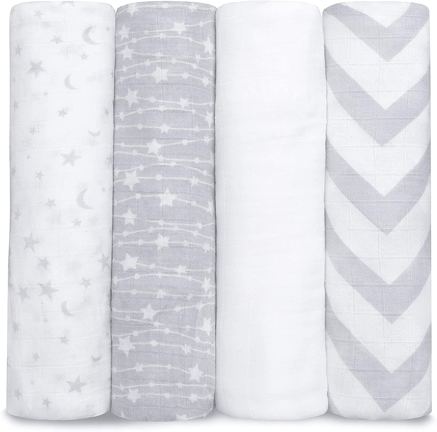 Muslin Swaddle Blankets Neutral Receiving Blanket for Boys and Girls by Comfy Cubs (Grey)