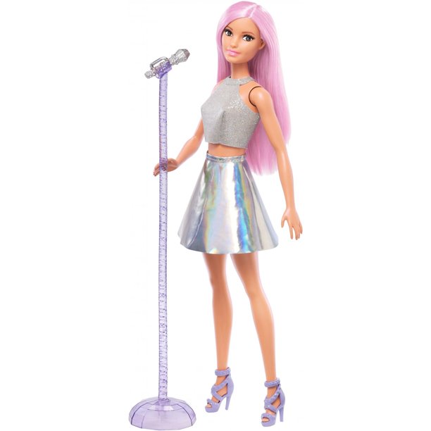 Barbie Careers Pop Star Doll, Long Pink Hair with Iridescent Skirt