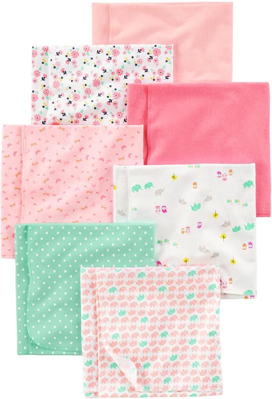 Simple Joys by Carter’s Baby 7-Pack Flannel Receiving Blankets Pink/ Mint green/ lemon