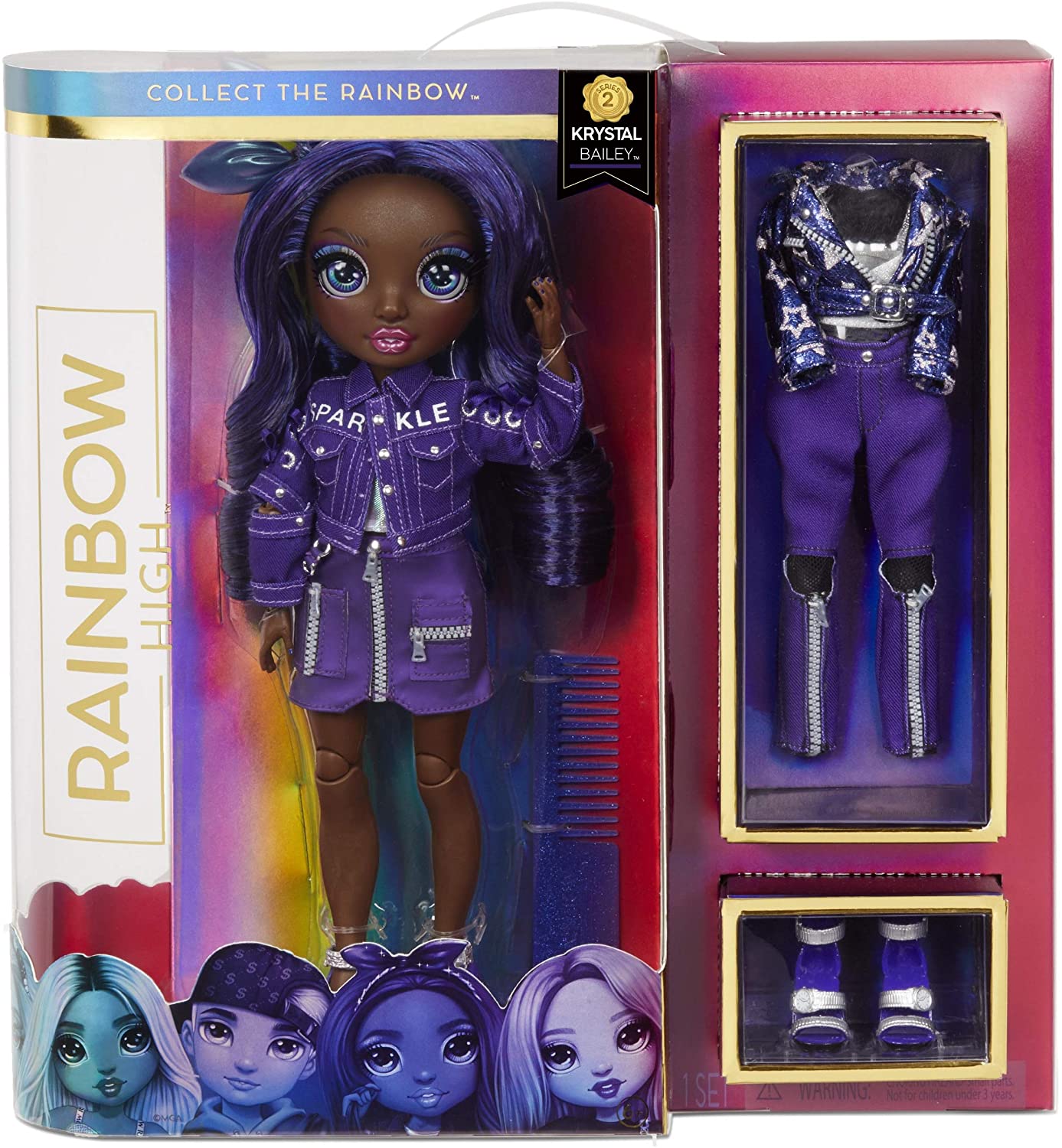 Rainbow High Krystal Bailey – Indigo (Dark Purple) Fashion Doll with 2 Outfits to Mix & Match and Doll Accessories