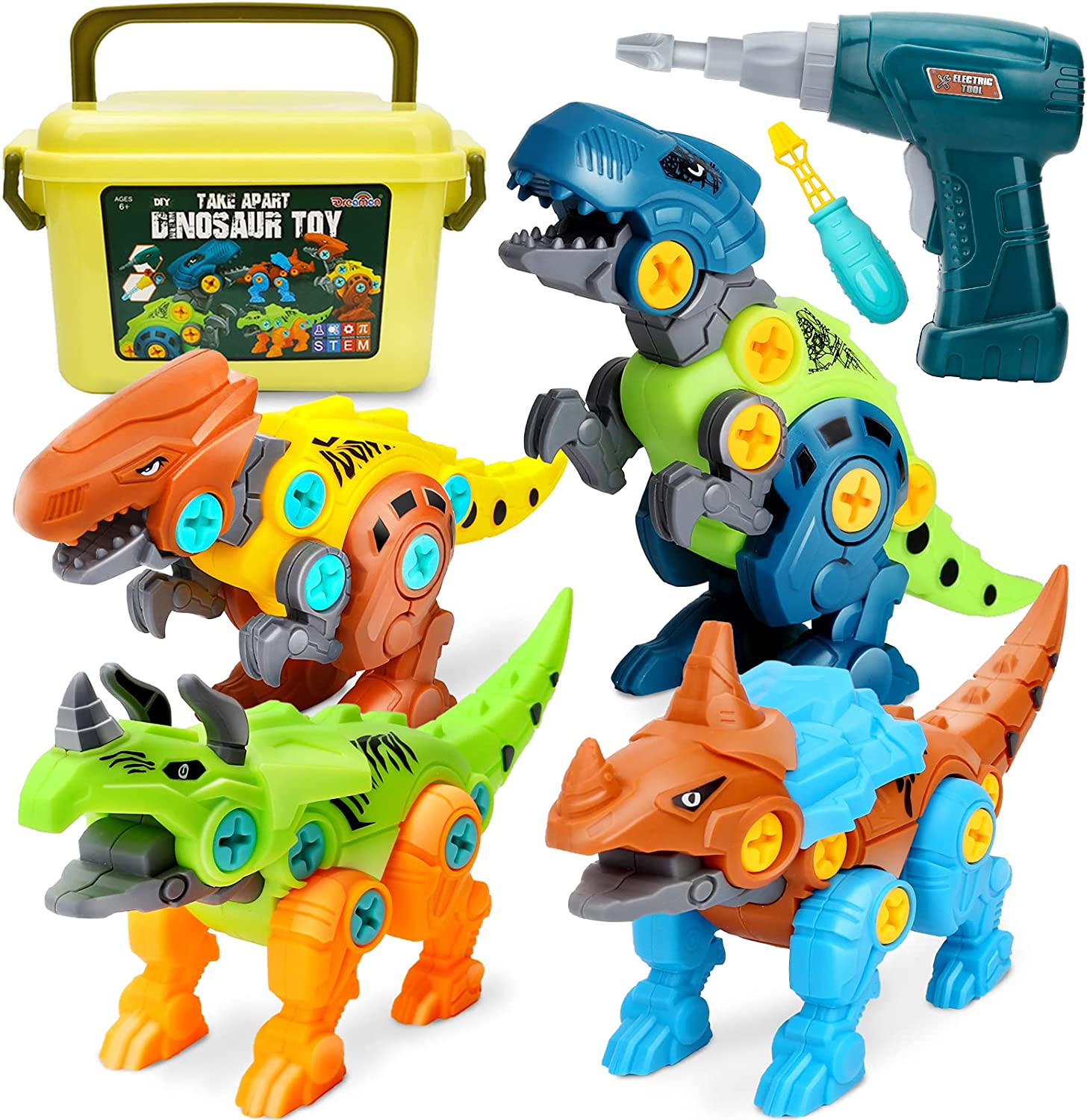 Take Apart Dinosaur Toys for Kids 5-7 – Dino Building Toy Set for Boys and Girls with Electric Drill Storage Box – Construction Play Kit Stem Learning Gifts for Kids
