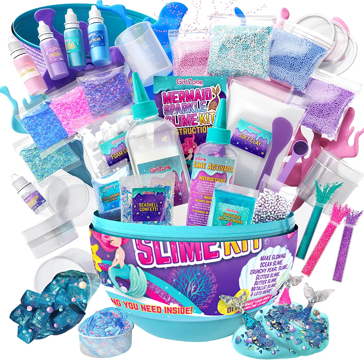 Mermaid Sparkle Slime Kit for Girls, Measures 9.5 Inches High, 39 Pieces to Make DIY Glow in The Dark Slime with Lots of Glitter Slime Add In’s