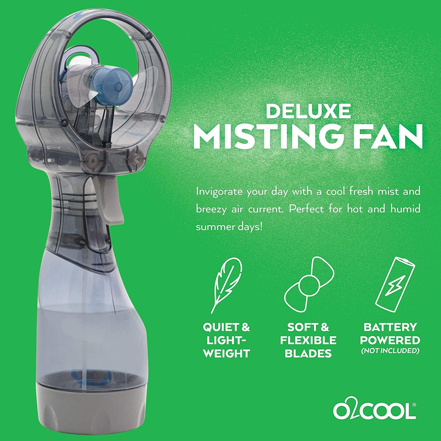 O2COOL Deluxe Misting Handheld Portable Misting Fan, Grey