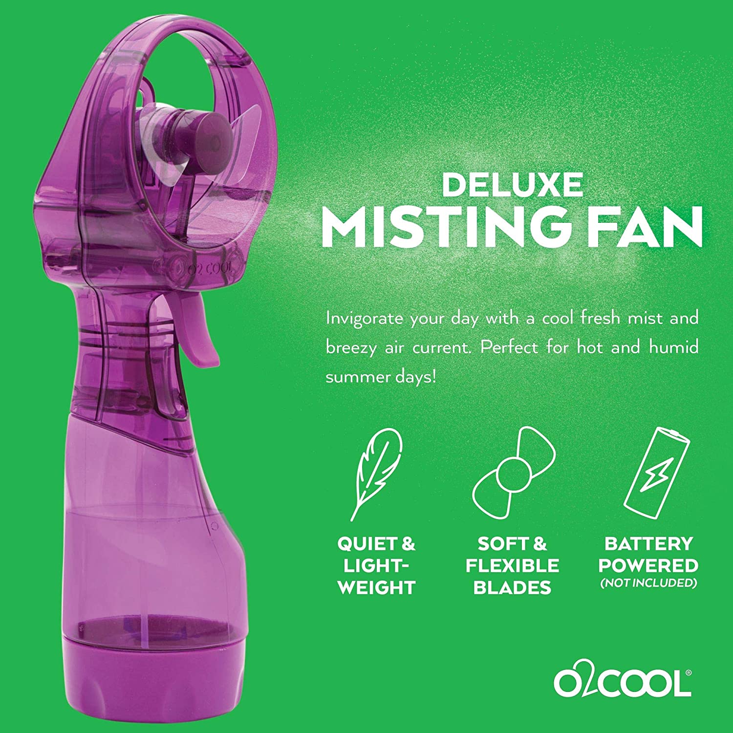 O2COOL Deluxe Misting Handheld Portable Misting Fan, Purple