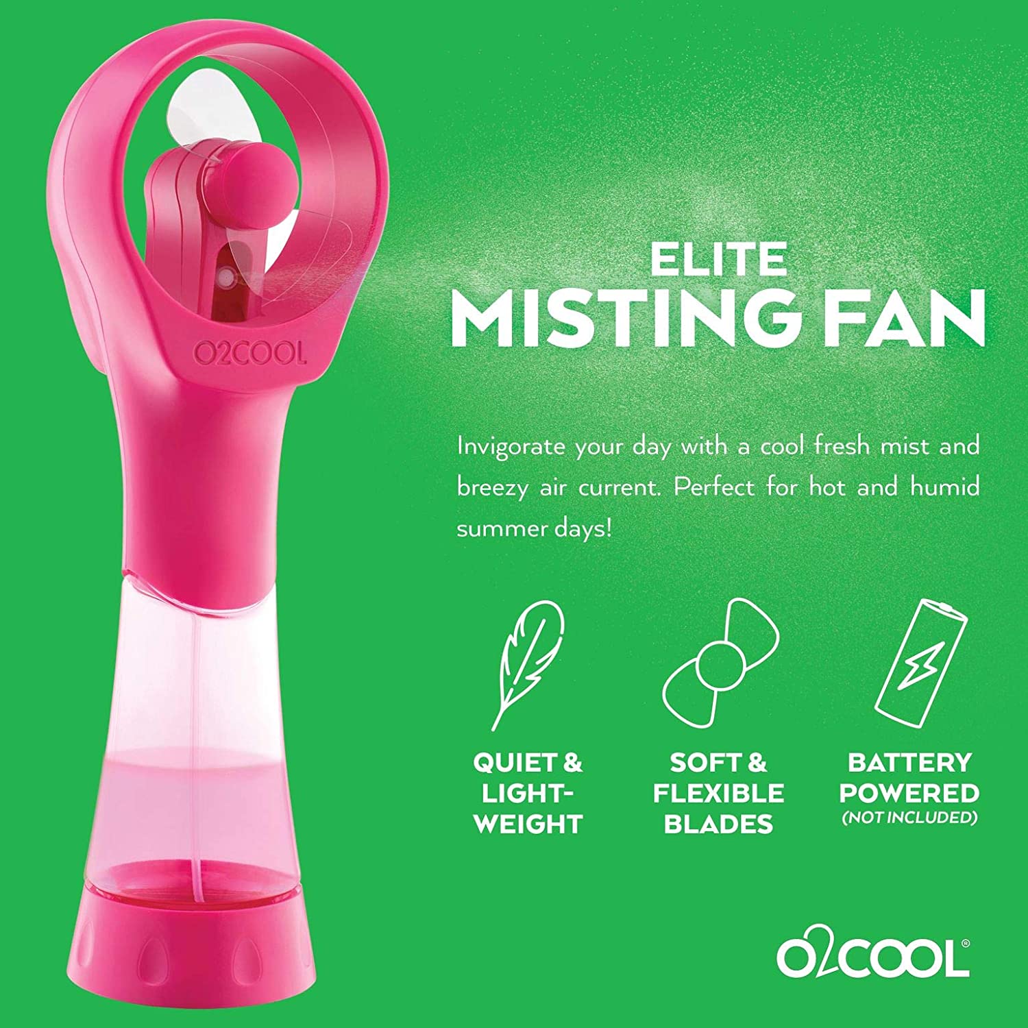 O2COOL Elite Battery Powered Handheld Water Misting Fans (Raspberry)