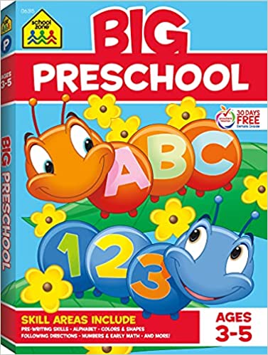 School Zone – Big Preschool Workbook – 320 Pages, Ages 3 to 5, Colors, Shapes, Numbers, Early Math, Alphabet, Pre-Writing, Phonics, Following Directions, and More
