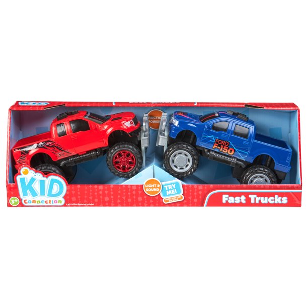 Kid Connection Fast Trucks, 2 Pack, Friction Powered – assorted colours