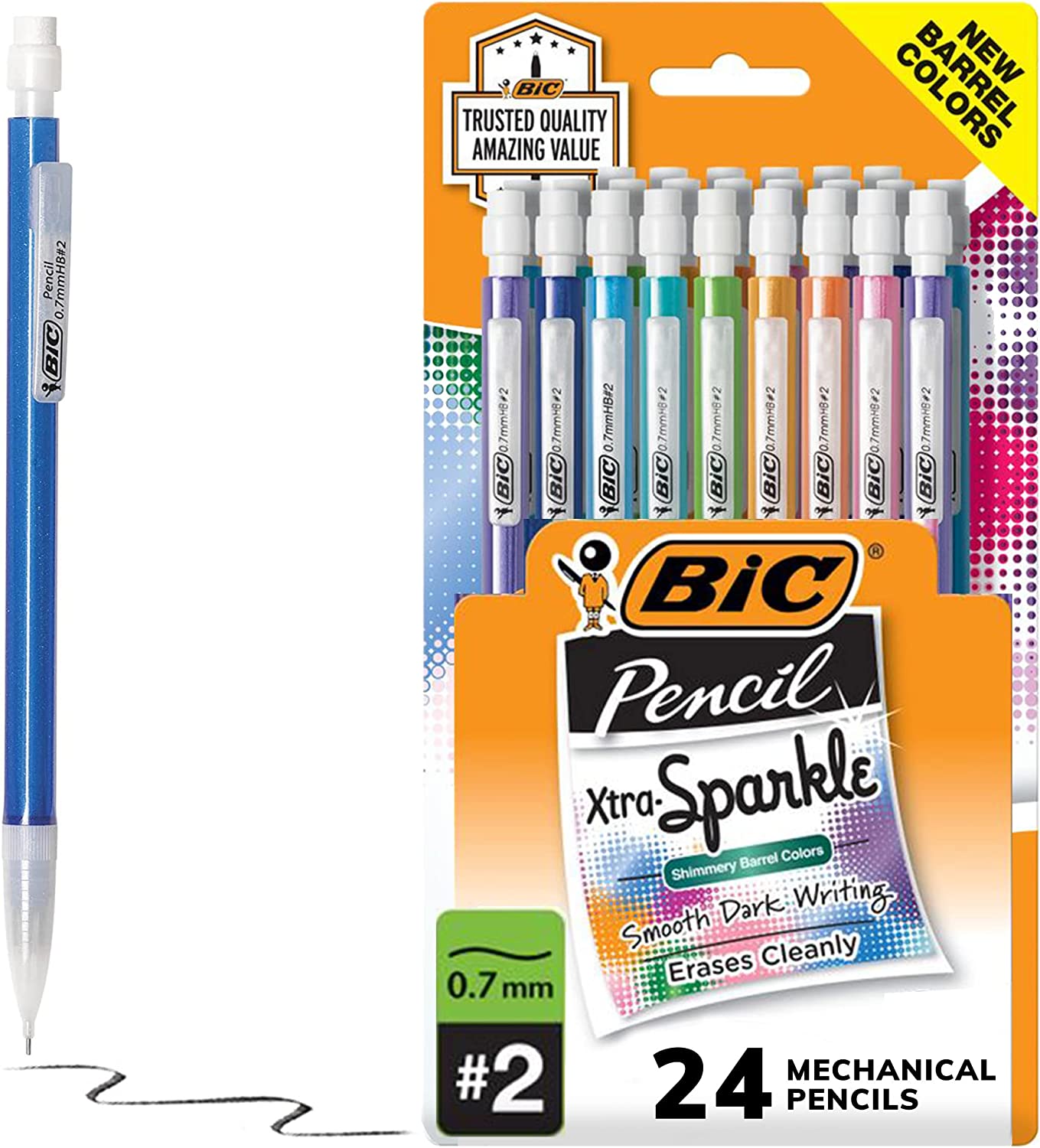 BIC Xtra-Sparkle Mechanical Pencil, Medium Point (0.7 mm), 24-Count, Refillable Design for Long-Lasting Use