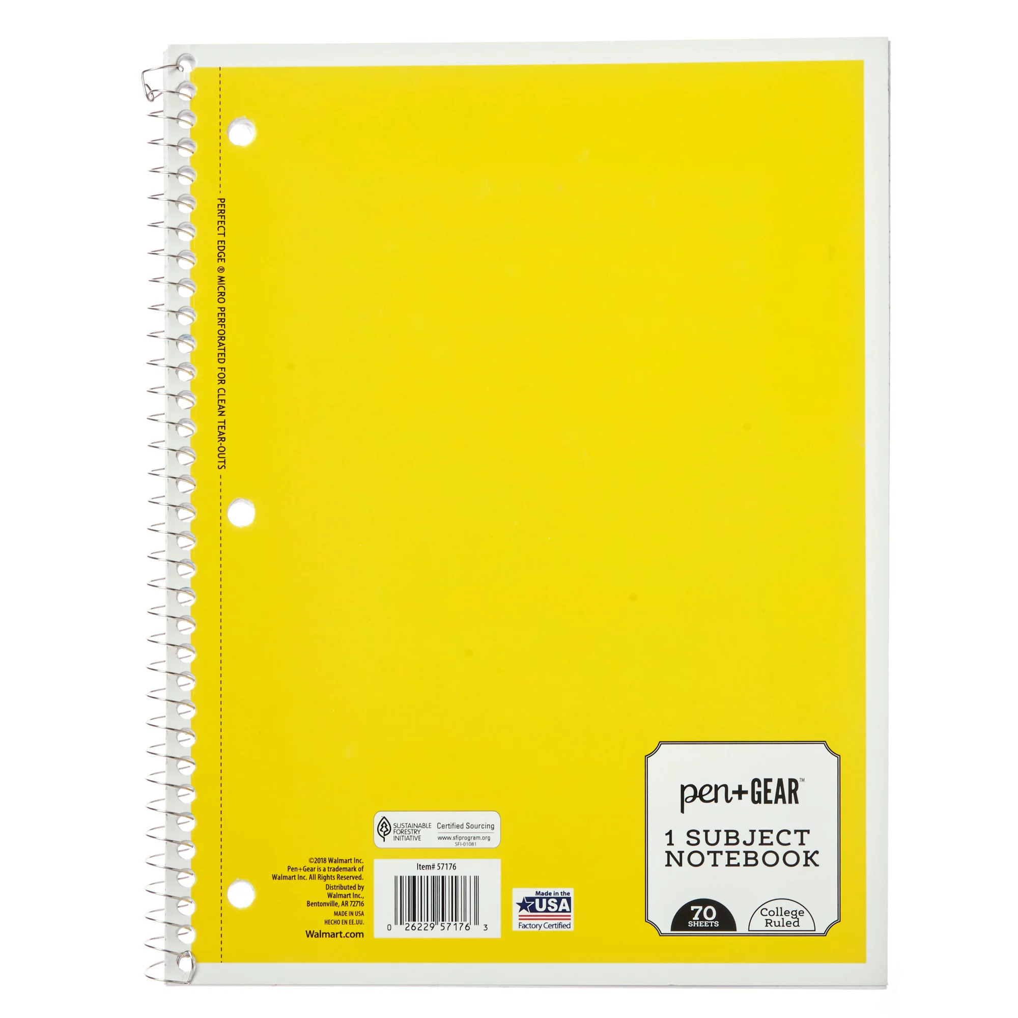 Pen + Gear 1-Subject Spiral Notebook, College Ruled, 70 Pages, Yellow