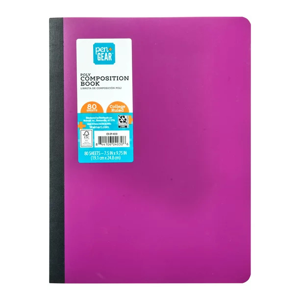 Pen + Gear Poly Composition Book, College Ruled, 80 Pages, Purple