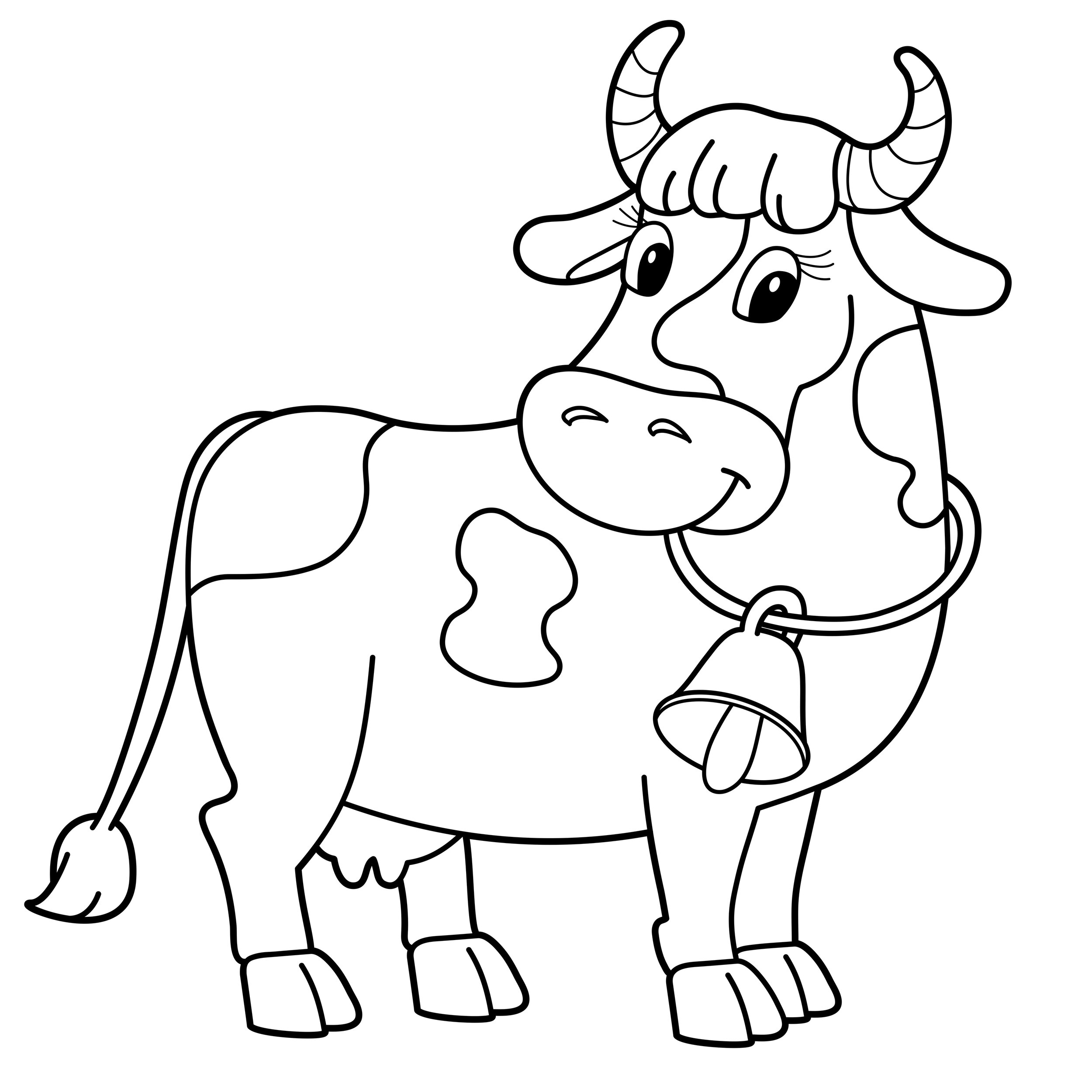 Coloring Page Outline of cartoon cow with bell. Farm animals. Coloring ...