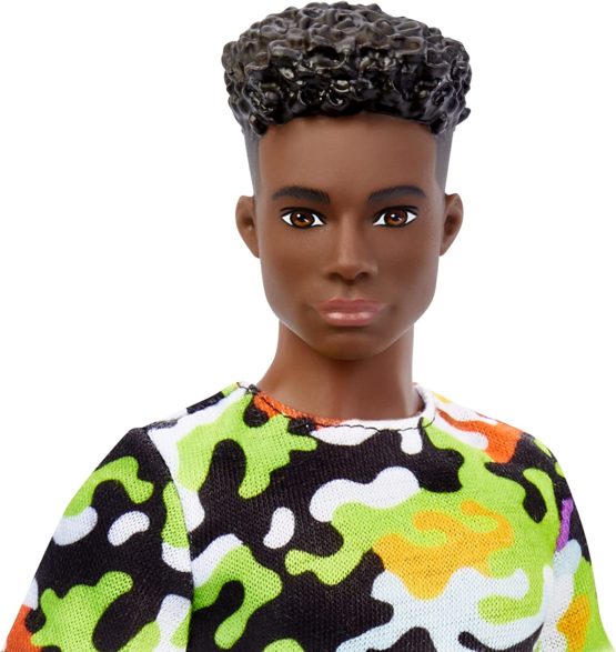 Barbie Ken Fashionistas Doll #123, Broad, Black Curly Hair, Multi-Colored Shirt, Green Shorts