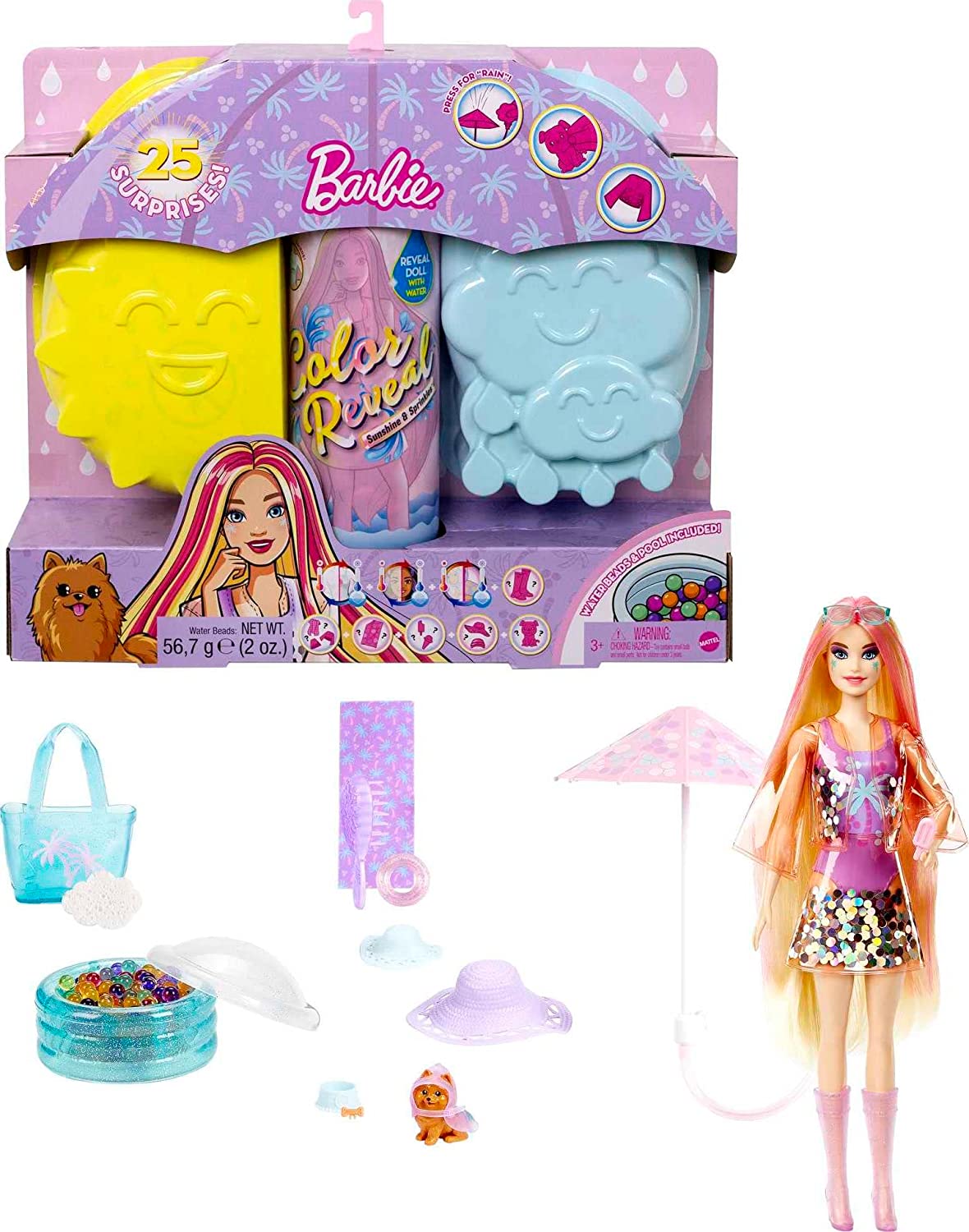 Barbie Color Reveal Doll with 7 Surprises, Color Change and Accessories, Palm Trees Series, styles may vary ????
