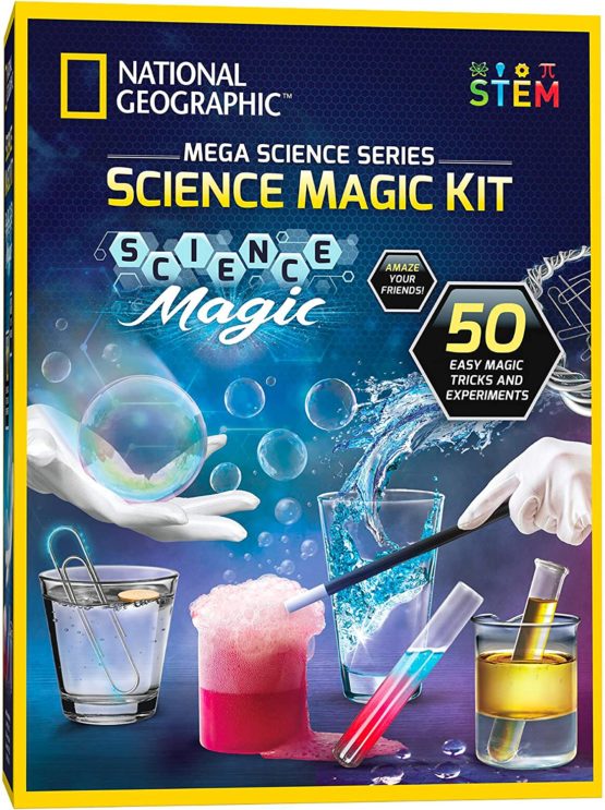NATIONAL GEOGRAPHIC Science Magic Kit – Perform 20 Unique Experiments as Magic Tricks, Includes Magic Wand and Over 50 Pieces, Amazon Exclusive Learning Science Kit for Boys and Girls