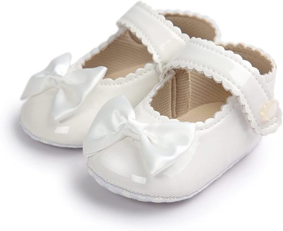 Christening Infant Baby Girls Soft Sole Shoes – 0-6 months Bowknot Princess Wedding Dress Mary Jane Flats Prewalker Newborn Light Baby Sneaker Shoes