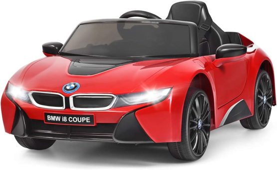 Costzon Ride on Car, Licensed BMW i8, 12V Battery Powered Electric Vehicle w/ 2 Motors, Remote Control, 3 Speeds, LED Lights, MP3, Horn, Music, Spring Suspension, Kids Car to Drive (Red)