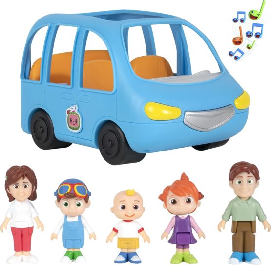 CoComelon Deluxe Family Fun Car, with Sounds – Includes JJ, Mom, Dad, Tomtom, YoYo – Plays Clip of Song, are We There Yet – Toys for Kids, Toddlers, and Preschoolers