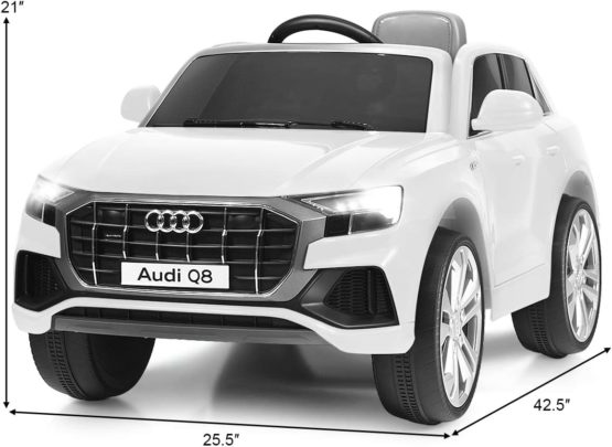 Costzon Ride on Car, Licensed Audi Q8,12V Battery Powered Electric Vehicle w/2 Motors, Remote Control, LED Lights, MP3, Horn, Music, Spring Suspension, Kids Ride on Toys- White