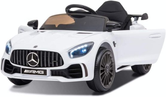 Costzon Ride on Car, 12V Licensed Mercedes Benz GTR Kids Car to Drive, Battery Powered Electric Vehicle w/ Remote Control, Music, Lights, USB, Wheel Suspension, Story, Electric Cars for Kids (Black)