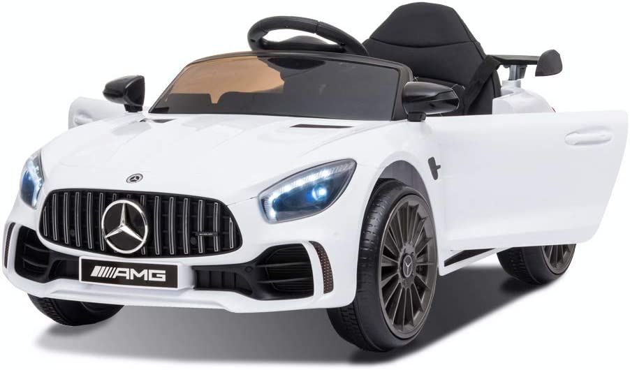 Costzon Ride on Car, 12V Licensed Mercedes Benz GTR Kids Car to Drive, Battery Powered Electric Vehicle w/ Remote Control, Music, Lights, USB, Wheel Suspension, Story, Electric Cars for Kids (Black)