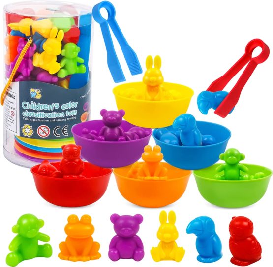 Counting Animal Matching Games Color Sorting Toys with Bowls Preschool Learning Activities for Math Educational Sensory Training Montessori STEM Toy