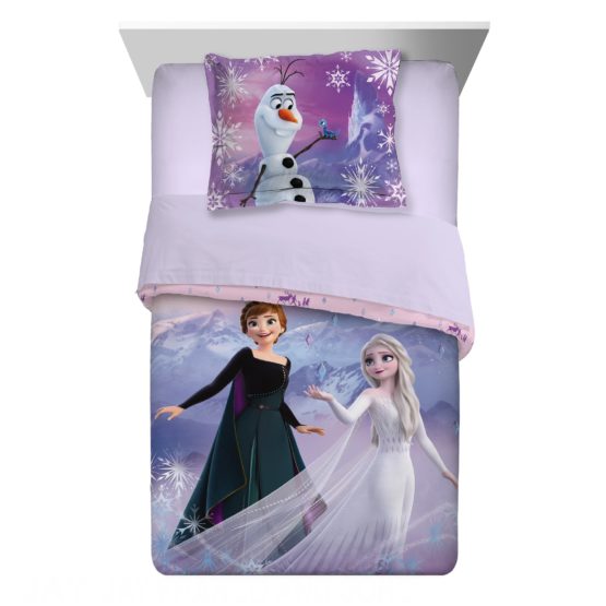 Disney Frozen Kids Comforter and Sham, 2-Piece Set, Twin/Full, Reversible, Purple and Pink