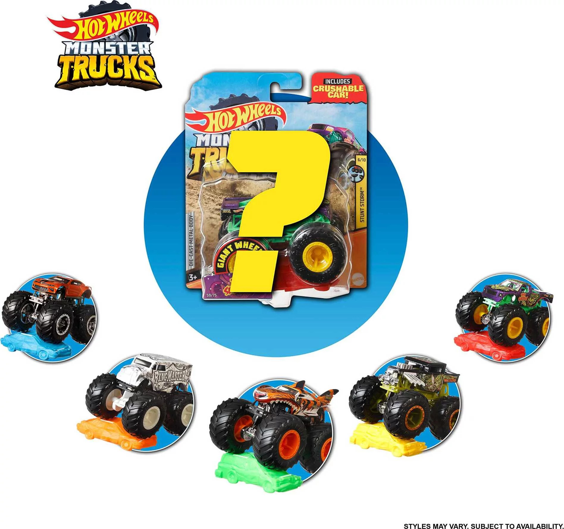 Hot Wheels Monster Trucks Selection Of 1:64 Scale Collectible Die-Cast Toy Trucks (Styles May Vary)