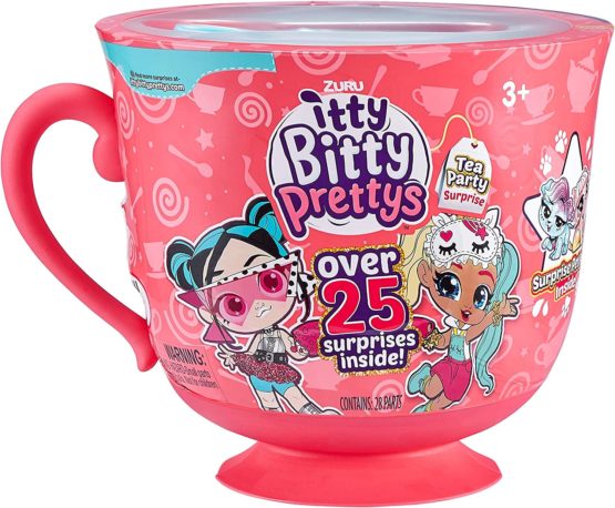 Itty Bitty Prettys Tea Party Surprise Teacup Dolls Playset (Series 1) by ZURU Toys for Girls (Over 25 Surprises) – Kitten and Princess, Pink Large Tea Cup
