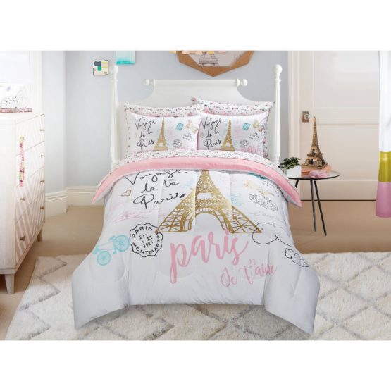 Mainstays Kids Paris Bed in a Bag with Reversible Comforter, Full, Multicolor, Polyester