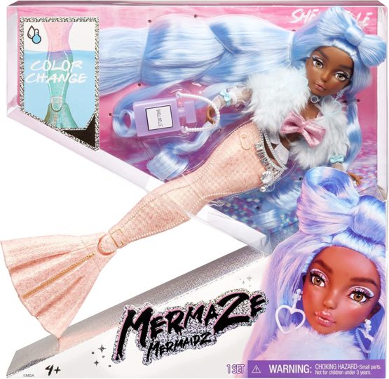 MERMAZE MERMAIDZ Mermaids Color Change Shellnelle Mermaid Fashion Doll with Designer Outfit & Accessories, Stylish Hair & Sculpted Tail, Poseable