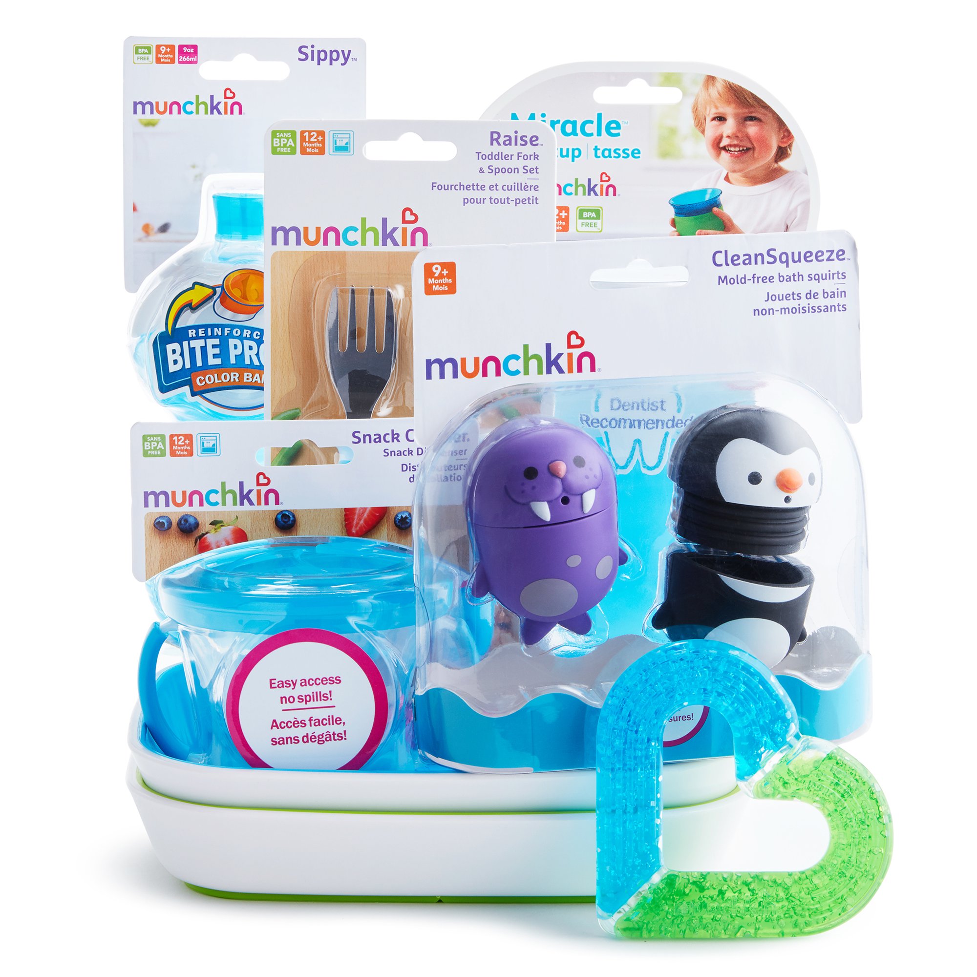 Munchkin 1st Birthday Gift Basket, Great for Baby Birthdays, Includes 7 Baby Products, Blue