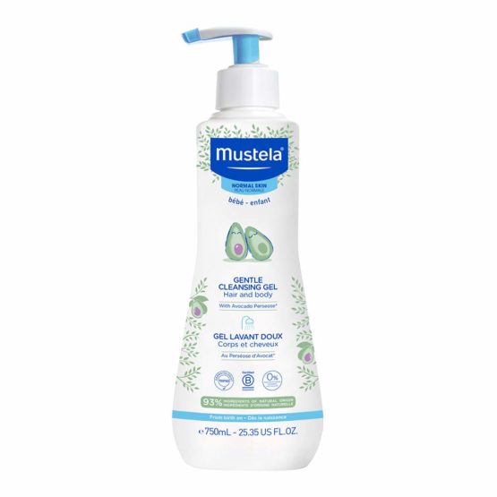 Mustela Baby Gentle Cleansing Gel – Baby Hair & Body Wash 25.35 fl oz  – with Natural Avocado fortified with Vitamin B5 – Biodegradable Formula & Tear-Free