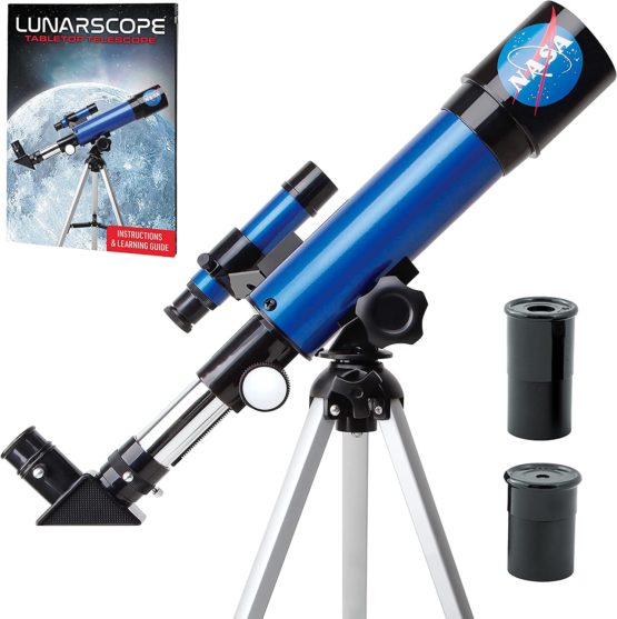NASA Lunar Telescope for Kids – Capable of 90x Magnification, Includes Two Eyepieces, Tabletop Tripod, Finder Scope, and Full-Color Learning Guide, The Perfect STEM Gift for a Young Astronomer