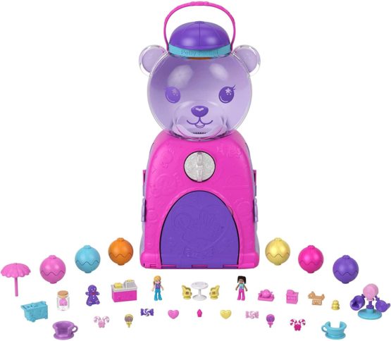 Polly Pocket Travel Toys, Gumball Bear Playset, 2 Micro Dolls and 30+ Accessories, Working Gumball Machine with Nonedible Gumballs???? ?????