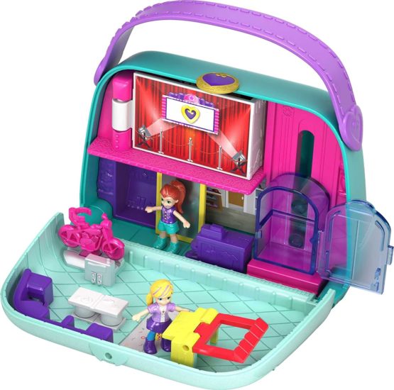 Polly Pocket Pocket World Mini Mall Escape Purse-Shaped Compact With Micro Polly And Lila Dolls, Surprise Reveals, Movie Theater, Elevator, Dressing Room, Scooters & More; Ages 4 And Older