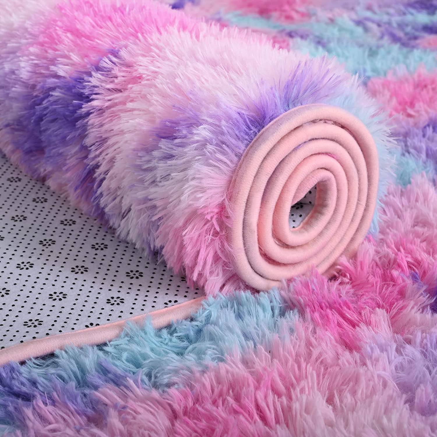 soft faux fur rainbow rug purple 2